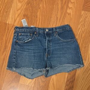 Levi's Blue Raw Hem Denim Shorts